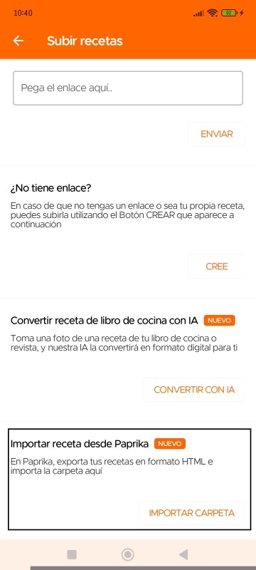 Upload Recipes page of KitchenPal